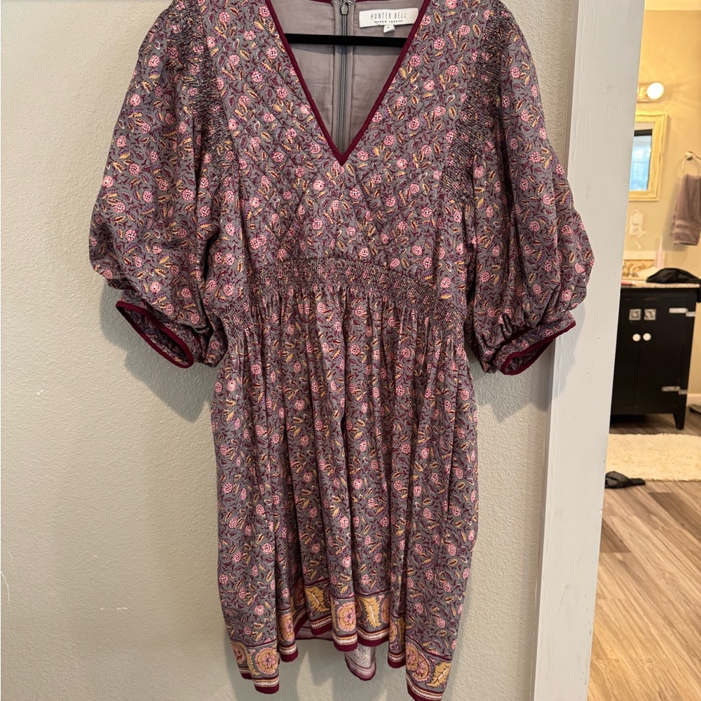 HUNTER BELL Plum and Pink Floral V-Neck Dress